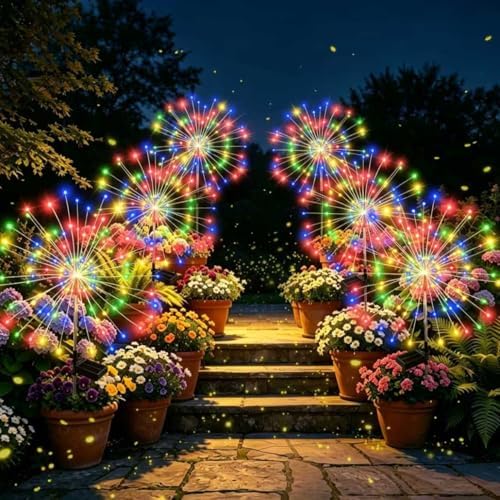 Solar Garden Lights Outdoor Decorative, 6pack 120 LED Firework Lights Waterproof，Solar Fairy Lights for Outside,Garden,Yard, Patio,Pathway,Flowerbed,Party(Multicolor) by Unknown