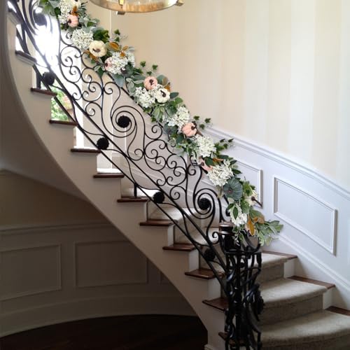Fall Pumpkin Hydrangea Flower Garland for Doors Wall, Autumn White Coral Pumpkins with Lamb Ear Leaves for Home Decoration, Fall Home Decor Wreath Garland - Image 3