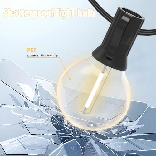 100FT Outdoor LED String Lights with 50+2 Shatterproof G40 Vintage Bulbs,Shatterproof &Waterproof Patio Lights for Porch, Deck, Garden, Backyard, Balcony - 2700K Warm White - Image 4