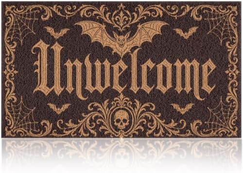 Gothic Bat Door Mat with Unwelcome Design Halloween Door Mat Gothic Decor by FTTOYOLY