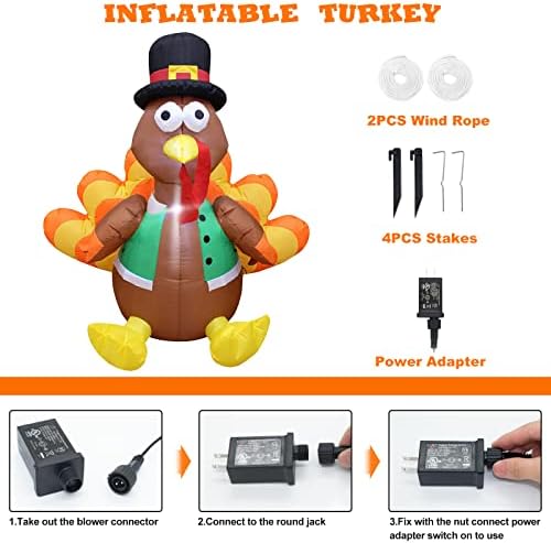 Thanksgiving Inflatables Turkey Outdoor Yard Decorations, 4FT Blow up Lighted Happy Turkey, Thanksgiving Festive Yard Decor Display Autumn Fall Lights Outdoor Decoration - Image 2