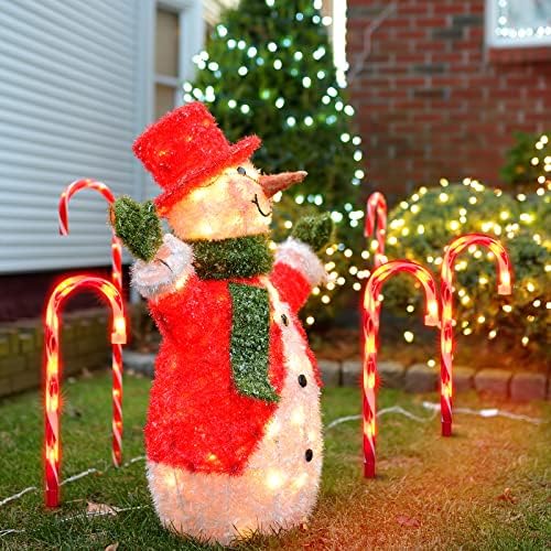 LAMPHOME 20Pack 12" Christmas Candy Cane Pathway Markers, Xmas Pathway Lights Outdoor with 200 Lights for Walkway Garden Lawn Holiday Decorations - Image 2