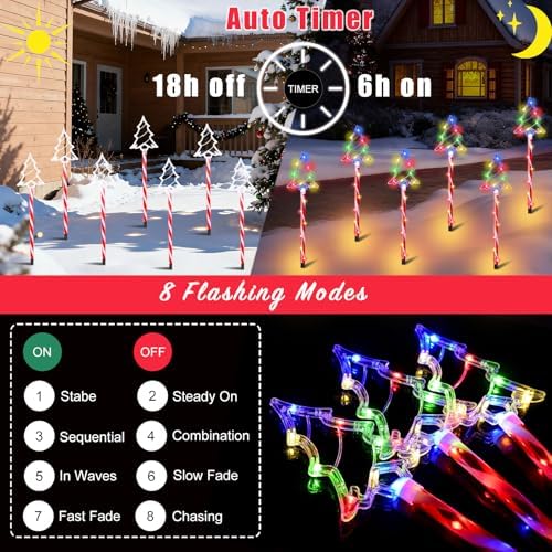 Christmas Pathway Lights Outdoor Decorations, 6/18H Timer 8 Modes, UL588 & IP65 Waterproof - Plug-in 4.5V LED Pathway Light (Not Solar) Pathway Lights Outdoor, Colorful Xmas for Walkway Decor 5 Pack - Image 3