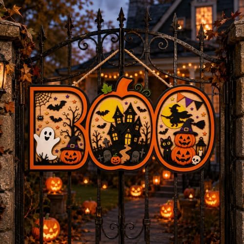 Halloween Decorations - Halloween Wooden Boo Sign for Front Door - Image 5