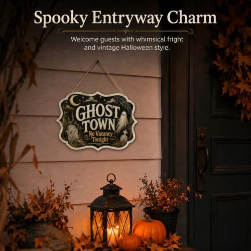 Vintage Halloween Wooden Sign with Rope 8.5x12 Inch Spooky Gothic Wall Plaque Ghost Witch Moon Farmhouse Decor for Front Door Porch Indoor Outdoor Seasonal Wall Hanging Art（A04） - Image 5