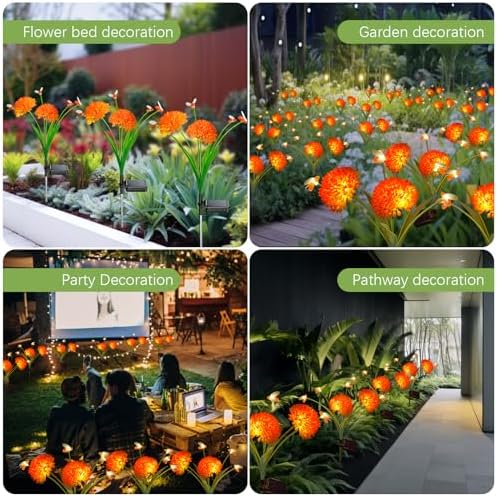 Solar Garden Lights, 4 Pack Solar Swaying Bee Lights with Flowers, Waterproof Firefly Light Outdoor for Garden Patio Yard Pathway Fall Decoration Gifts for Women Mother's Day - Image 6