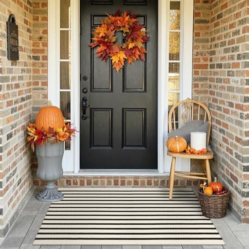 KIMODE Front Door Mat Outdoor Black and White Fall Porch Rug Entry Doormats - Image 5