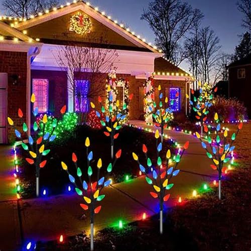 Upgraded 6 Packs 120 LED C6 Solar Christmas Lights, Christmas Decorations Outdoor Yard Lights, 8 Modes Waterproof Pathway Lights for Xmas Decorations Outdoor Yard Patio Cemetery Grave - Image 6