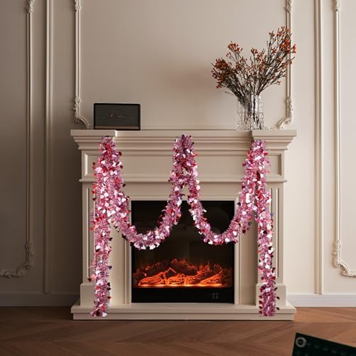 Valentines Garland Decor,50Ft Glitter Tinsel Heart Garland Decorations for Tree Mantle Bedroom Office Classroom Party Indoor Outdoor Holiday Home Pink Red White - Image 6