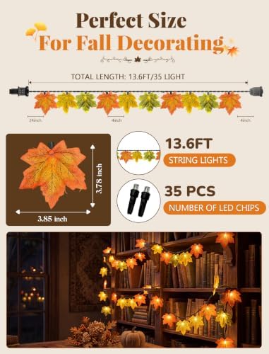 13.6FT Thanksgiving Maple Leaf String Lights, Plug-in Connectable - Image 6