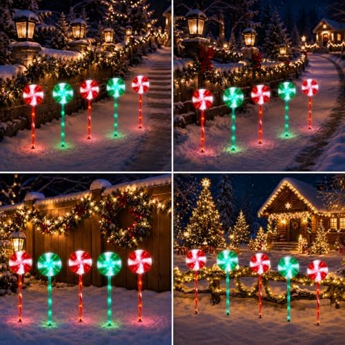 BRIGHTDECK Lollipop Solar Christmas Pathway Lights Outdoor, LED Christmas Decor with 8 Lighting Modes, Light Up Solar Stake Lights for Holiday, Xmas (Red＆Green, 5Pack) - Image 7