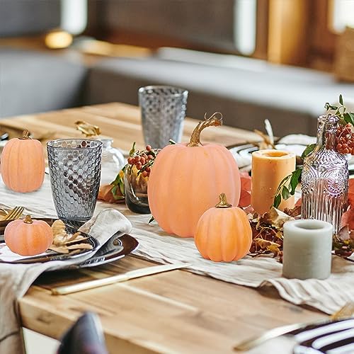 Winlyn 10 Pcs Assorted Artificial Orange Pumpkins Decorative Pumpkins Faux Light Orange Pumpkins Foam Pumpkins for Fall Harvest Autumn Wedding Thanksgiving Halloween Table Centerpiece Mantel Décor - Image 3