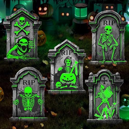 25.2in Halloween Tombstones Outdoor Decor Glow in The Dark - 5PCS Large Tombstones for Graves Halloween Gravestones Decorations Yard Signs - Image 7