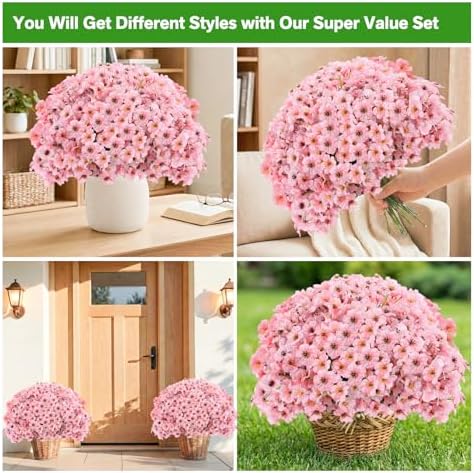 Powbrace 22 Pack Artificial Flowers for Outdoor Indoor Fake Plants(Pink) - Image 3