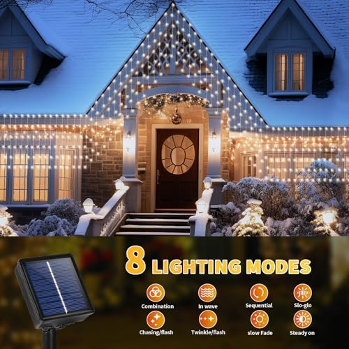 Solar Curtain Lights Outdoor, Outdoor Solar Christmas String Icicle Lights - Image 5