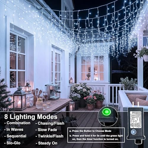 16.5FT 200 LED Icicle Lights for Outside, White Christmas Lights Outdoor - Image 2
