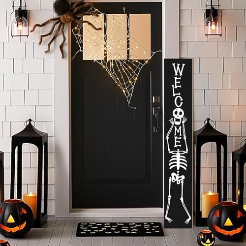 Halloween Porch Sign Boo Sign For Front Porch Skull Wooden Vertical Welcome Sign Yard Standing Decorative Signs Plaques for Front Door Farmhouse Outdoor Indoor Welcome Sign Wall Decor 47.2"H - Image 7