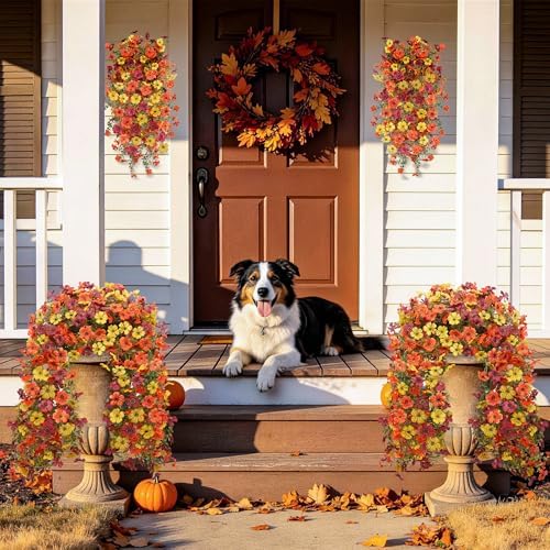Hommyea Artificial Fake Fall Flowers Plants for Outdoors Mums Home Decor - Image 2
