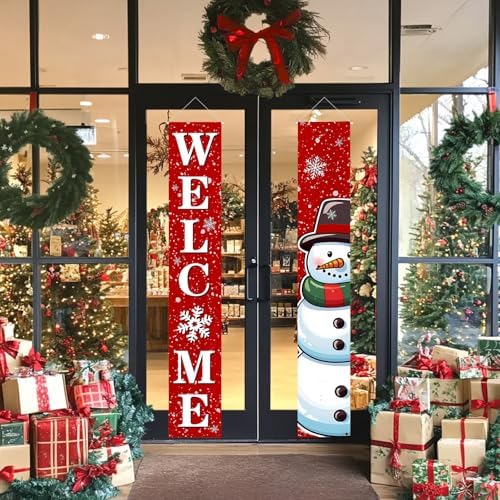 Christmas Banner Christmas Hanging Decorations Xmas Porch Sign Snowman Wall Decor Winter Welcome Signs for Home Yard Front Door Outdoor Indoor Holiday Party Decorations 72"x12 - Image 5