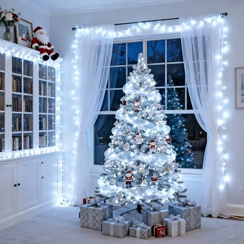 JMEXSUSS Connectable 8 Modes 100 LED White Christmas Lights Clear Wire - Image 3