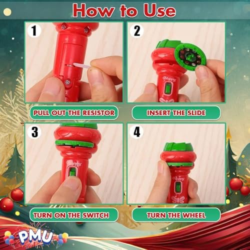 PMU Christmas Flashlight Projector, 24 Different Christmas Tree Santa Claus Christmas Image Projection for Christ Home Birthday Party Light Pkg/1 - Image 4