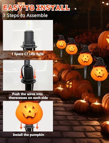 Halloween Pumpkin Pathway Lights Outdoor, 4PCS Jack O Lantern Pumpkin Light - Image 3