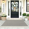 KOZYFLY 3'x5' Cotton Area Rug, Black and Beige Striped Outdoor Rug, Hand-Woven, Machine Washable, Perfect for Front Door, Kitchen, Living Room by KOZYFLY