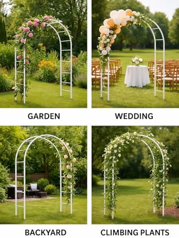 Adorox Metal Garden Arch Trellis for Climbing Plants 7.8ft Outdoor Arch Wedding Halloween Christmas Vine Trellis Pumpkin Archway Assemble Freely 2 Sizes White - Image 4