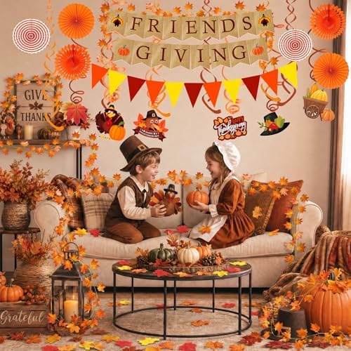 Famoby FRIENDSGIVING Paper Banner Triangular Bunting Maple Leaf Garland Plastic Streamer Paper Fans for Autumn Harvest Thanksgiving Day Party Decoration (Not Burlap) - Image 7