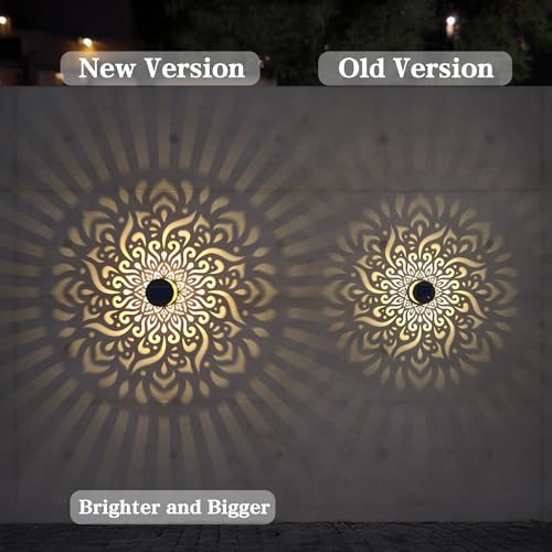 4 Pack Large Solar Fence Lights Metal Solar Powered Outdoor Wall Deck Step Lights Mandala Theme Waterproof Fence Light for Garden Post Patio Backyard Yard Decor, Gardening Gifts for Women Mom Grandma - Image 2