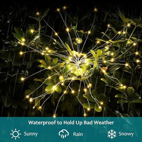JJGoo Solar Firework Lights, 2 Pack 150 LEDs 2 Lighting Modes Solar Lights Outdoor Waterproof for Garden Patio Walkway Pathway Party Wedding Christmas Decorative - Warm White - Image 3