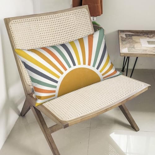 Summer Pillow Covers 12x20 Inch Set of 2, Stripes Yellow Sunshine Decorations Outdoor Throw Pillows Boho Outdoor Rainbow Sun Pillowcase Linen Decor Cute Lumbar Cushion Case for Home Bedroom - Image 5