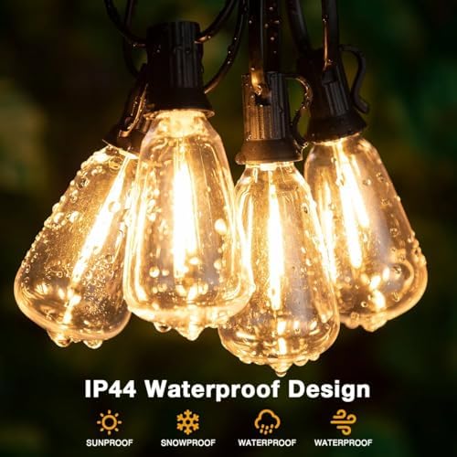 100FT Outdoor Patio Black String Lights with 52 Shatterproof ST38 LED Clear Globe Bulbs for Indoor/Outdoor, 2-Pack 50FT Connectable Hanging Lights for Backyard Balcony Party Decor - Image 2