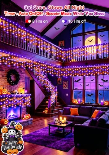 66FT 640LED Orange Purple Halloween Lights Outdoor 8 Modes Plug-in - Image 4
