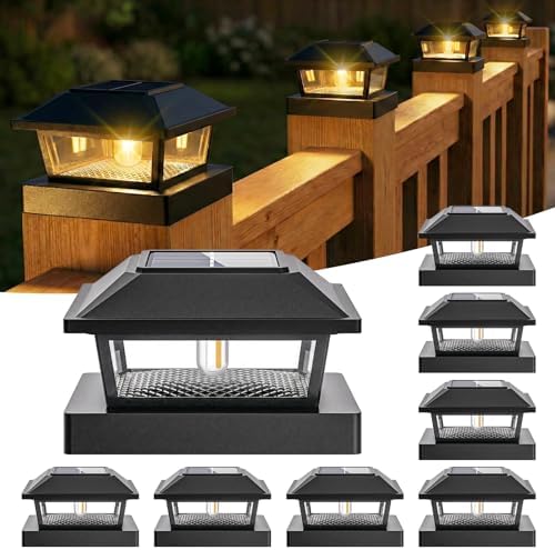 btfarm 4x4 Solar Post Cap Lights, 8 Pack Fence Deck Post Lights, Black by btfarmdecorativelighting