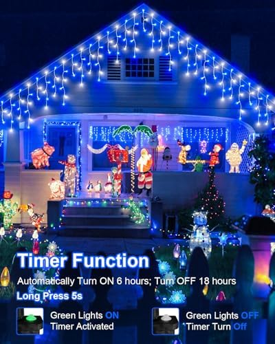 Christmas Lights Outdoor, 53 FT 486 LED Christmas Lights for Outside, Timer & Memory, Plug in 8 Modes Hanging Fairy Lights with 108 Drops for House Eaves Yard Patio Holidays Decorations Blue and White - Image 3