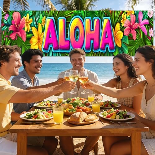 HOMETITUTE Aloha Banner Luau Decorations 10x3FT Large Hawaiian Banner Leaf Luau Beach Theme Backyard Party Decoration Pool Party BBQ Patio Garden Welcome Summer Indoor Outdoor Celebration Display Decor - Image 4