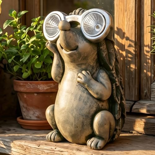 Garden Hedgehog Figurines Animals Outdoor Decor Solar Lights Lawn Ornaments by Juliahestia