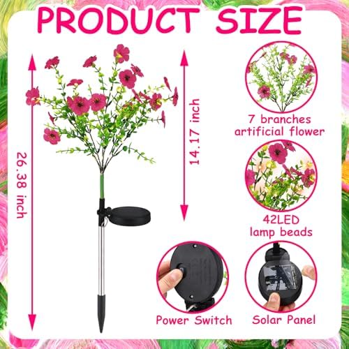 Glooglitter 2 Pack Rose Red Solar Flower Stake Light Outdoor Garden, Violet - Image 2