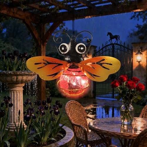 2 Pack Bee Outdoor Decor with Bouncy Springs Pendant Lights Birthday Gifts for Women Mom Grandma,Hanging Solar Lights Outside Waterproof Metal Solar Garden Decoration for Porch,Yard,Patio - Image 5