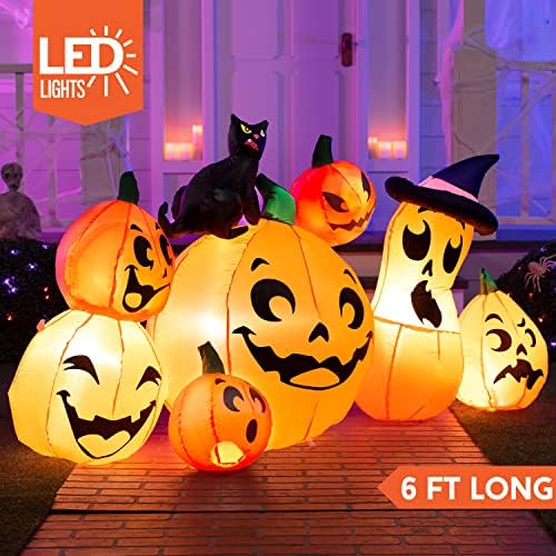 Joiedomi 6 FT Long Halloween Inflatable Outdoor Decorations, Pumpkin Blow Up Yard Decorations, 7 Pcs Inflatable Pumpkin for Outside with Witch's Cat with Build-in LEDs for Halloween Decor - Image 2