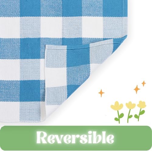Ckorzen Blue and White Plaid Rug, 4' x 6' Spring Outdoor Front Porch Door Decor Mat, Washable Cotton Woven Farmhouse Area Rug for Layered Door Mats Carpet, Entryway, Easter Décor - Image 7