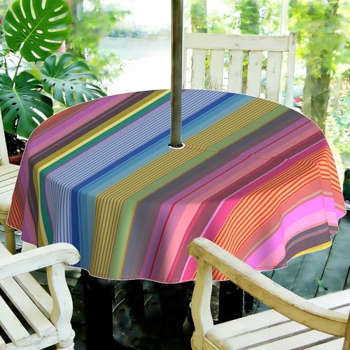 Outdoor Tablecloth with Umbrella Hole and Zipper, Round Patio Table Covers for Spring/Summer, Machine Washable Outdoor Picnic Table Cloth (Stripes, 60" Round) - Image 6