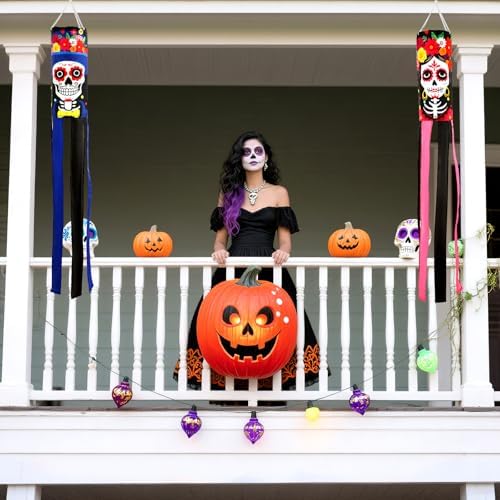 NOVWANG 2 Pcs Day of The Dead Windsocks, Dia de Los Muertos Wind Socks Day of The Dead Hanging Windsock Flag Decoration for Garden Yard Porch Backyard Patio Decor - Image 4