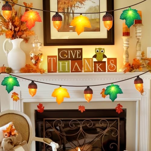 Couah Fall Decor String Lights, 8.5 FT 3D Maple Leaf & Acorn Lights with 10 LED Plug in Fall String Lights for Indoor and Outdoor Home Bedroom Autumn Party Harvest Fall Decorations - Image 4