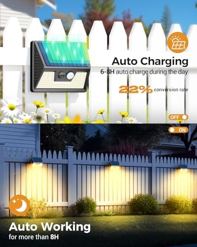 Vighep 4 Pack Solar Fence Lights, Waterproof Motion Sensor Deck Outdoor, Warm White LED Outside Wireless for Wall Yard Steps Stairs Garden - Black - Image 3