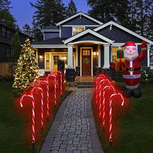 Candy Cane Outdoor Landscape Lights - 10 Pack 60 Red LEDs 21in Lighted Christmas Path Lights String with Memory Function 8 Flashing Modes End-to-End Plug in Waterproof Outside Candy Xmas Decorations - Image 6