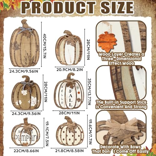 Beeveer 6 Pcs Fall Outdoor Decorations Large Outdoor Wood Pumpkin Porch Sign Wooden Pumpkin Standing Decor Fall Thanksgiving Decor Welcome Yard Sign for Autumn Home Front Door Kitchen Yard Garden - Image 3