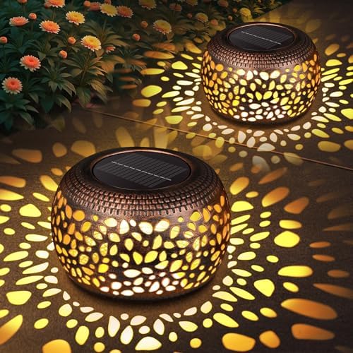 Solar Lanterns Outdoor Waterproof: 2 Pack Red Copper Metal Garden Lights by NFEVER