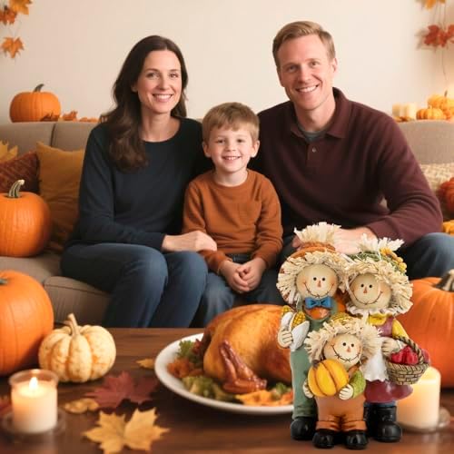 Hodao Fall Scarecrow Family Figurine, Autumn Harvest Thanksgiving Decor - Image 2